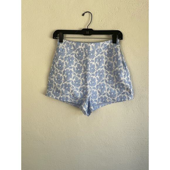 Anthropologie English Factory Woman Blue Florals Jacquard Short With Sid… - Picture 1 of 8